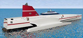 Image de synth&egrave;se du BGV 170 en mer, d&eacute;velopp&eacute; par le Bureau Gilles Vaton