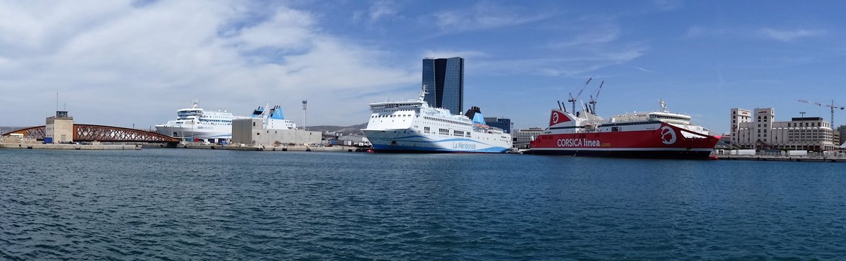 Trois navires de la continuit&eacute; territoriale au port de Marseille en juillet 2016 ; photo : Jean-Pierre Fabre